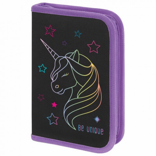 Пенал BRAUBERG с наполнением, 1 отделение, 1 откидная планка, 24 предмета, 21х14 см, Radiant unicorn, 273532