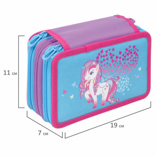 Пенал TIGER FAMILY с наполнением, 3 отделения, 28 предметов, Little Charlotte, 19х11х7 см, 228904, TGNQ-062E1