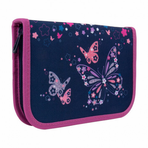 Пенал TIGER FAMILY с наполнением, 1 отделение, 16 предметов, Butterfly Mistery, 20х14х4 см, 270232