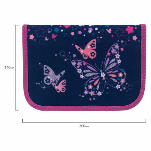 Пенал TIGER FAMILY с наполнением, 1 отделение, 16 предметов, Butterfly Mistery, 20х14х4 см, 270232