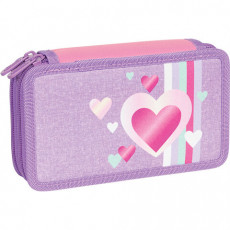 Пенал TIGER FAMILY с наполнением, 3 отделения, 29 предметов, Sweet Love (Purple), 19х11х7 см, 270236