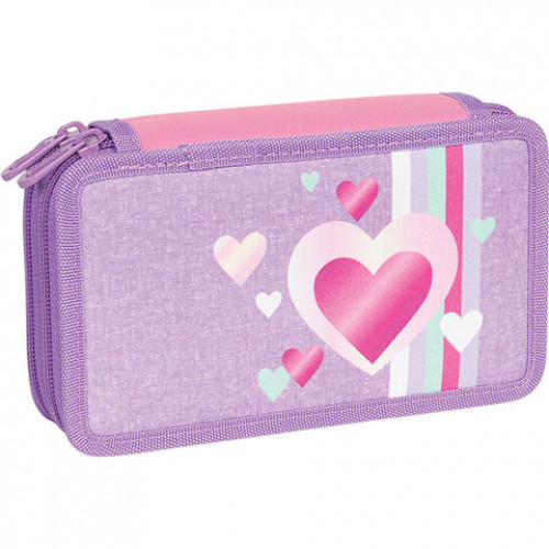 Пенал TIGER FAMILY с наполнением, 3 отделения, 29 предметов, Sweet Love (Purple), 19х11х7 см, 270236