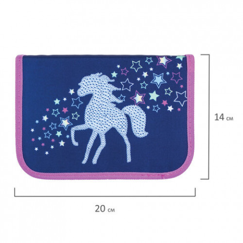 Пенал TIGER FAMILY с наполнением, 1 отделение, откидная планка, 23 предмета, Rainbow Horse, 20х14х4 см, 228919, TGET-016C1