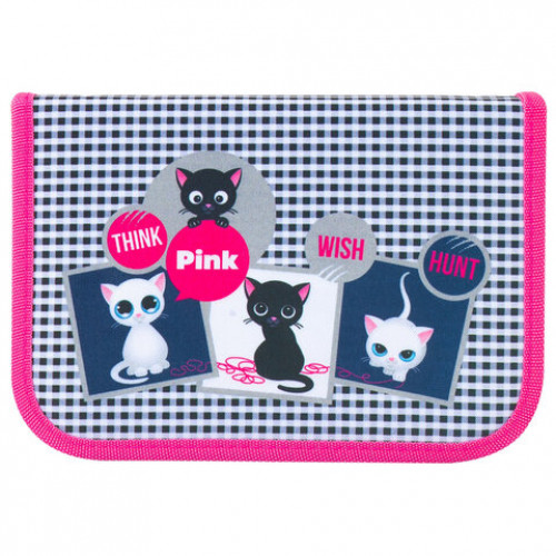 Пенал TIGER FAMILY 1 отделение, 1 откидная планка, ткань, Think Pink, Европейский, 20х14х4 см, 228968, TGNQ-053C1E