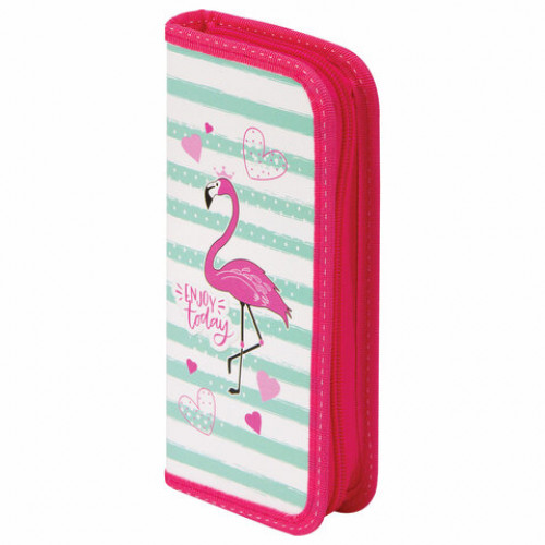 Пенал ПИФАГОР, 1 отделение, ламинированный картон, 19х9 см, Flamingo, 229196