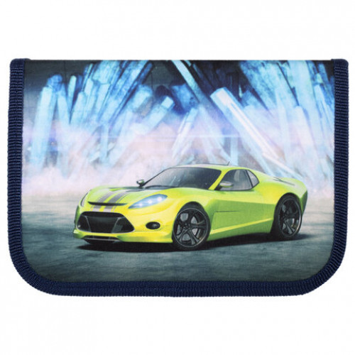 Пенал ПИФАГОР, 1 отделение, ткань, 19x13 см, Green Car, 270360