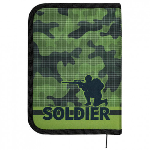 Пенал ПИФАГОР, 1 отделение, 2 откидные планки, полиэстер, 20х14 см, Soldier, 271021