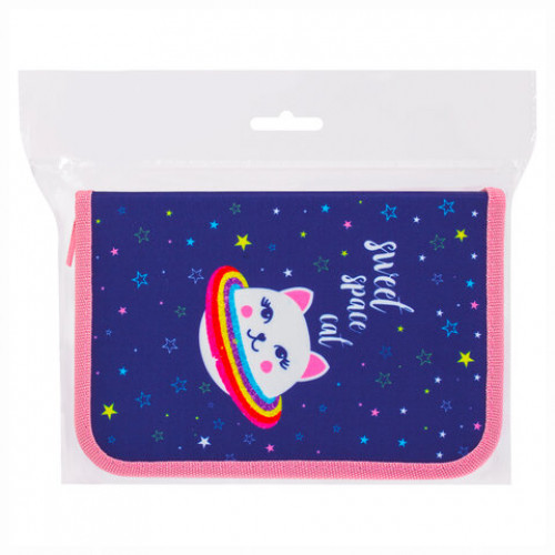 Пенал BRAUBERG, 1 отделение, ткань, 20х14 см, Space Cat, 229278