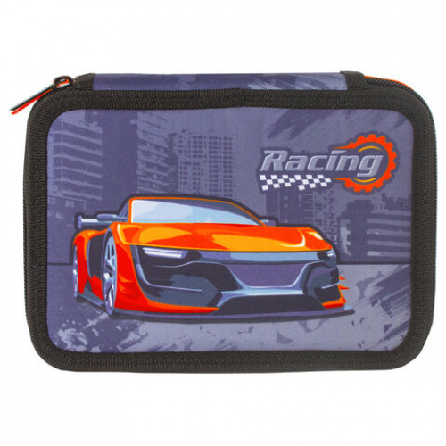 Пенал BRAUBERG, 3 отделения, ткань, 20,5х14 см, Racing, 229290