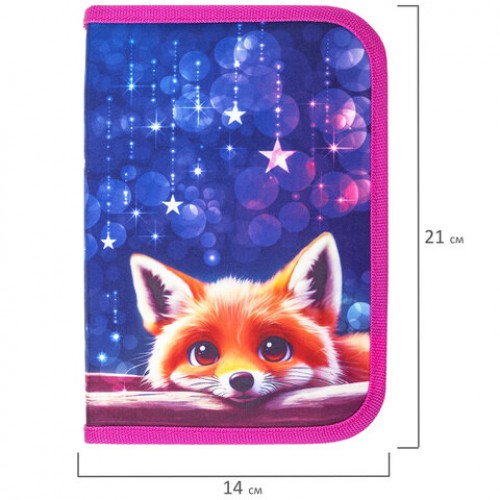 Пенал BRAUBERG, 1 отделение, 2 откидные планки, полиэстер, 21х14 см, Cute fox, 272318