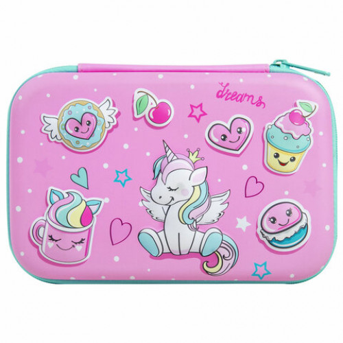 Пенал BRAUBERG KIDS большой удобный с откидной планкой, EVA, 22х15х4 см, Unicorn dreams, 271557