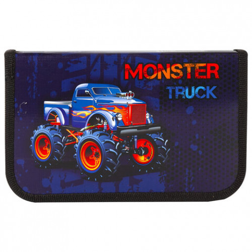 Пенал ПИФАГОР, 1 отделение, ламинированный картон, 19х11 см, MONSTER TRUCK, 229147