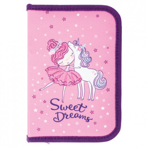 Пенал BRAUBERG, 1 отделение, ткань, 21х14 см, Unicorn, 270303