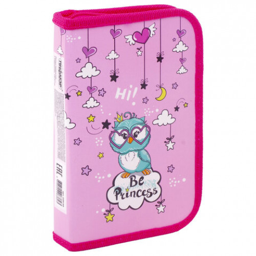 Пенал ПИФАГОР, 1 отделение, ламинированный картон, 19х11 см, OWL PRINCESS, 229150