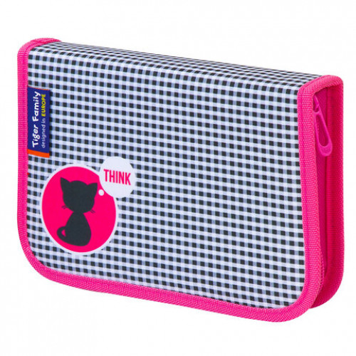 Пенал TIGER FAMILY 1 отделение, 1 откидная планка, ткань, Think Pink, Европейский, 20х14х4 см, 228968, TGNQ-053C1E