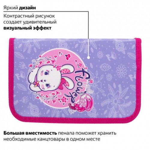Пенал ПИФАГОР, 1 отделение, ламинированный картон, 19х11 см, RABBIT, 229151