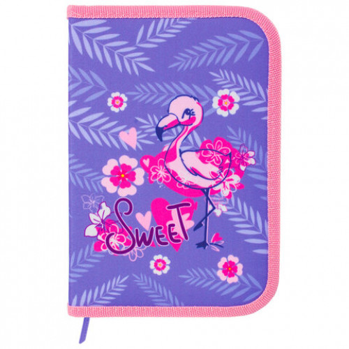 Пенал BRAUBERG, 1 отделение, ткань, 20х14 см, Flamingo, 229279