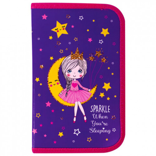 Пенал ПИФАГОР, 1 отделение, ламинированный картон, 19х11 см, MOON PRINCESS, 229149