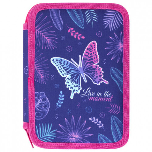 Пенал BRAUBERG, 3 отделения, полиэстер, 21х14 см, Beautiful butterfly, 270323