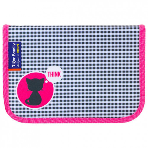 Пенал TIGER FAMILY 1 отделение, 1 откидная планка, ткань, Think Pink, Европейский, 20х14х4 см, 228968, TGNQ-053C1E