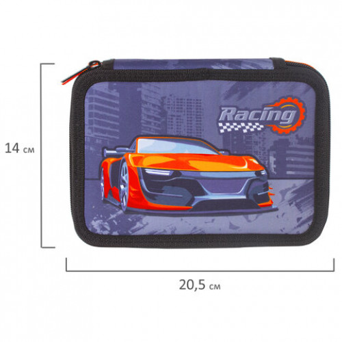 Пенал BRAUBERG, 3 отделения, ткань, 20,5х14 см, Racing, 229290