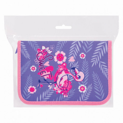 Пенал BRAUBERG, 1 отделение, ткань, 20х14 см, Flamingo, 229279