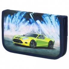 Пенал ПИФАГОР, 1 отделение, ткань, 19x13 см, Green Car, 270360
