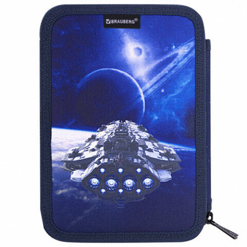 Пенал BRAUBERG, 2 отделения, полиэстер, 21х14 см, Spaceship, 270727