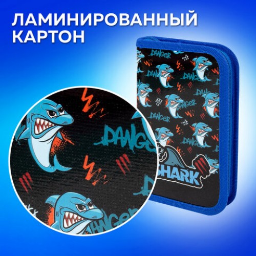 Пенал ПИФАГОР, 1 отделение, ламинированный картон, 19х11 см, Angry shark, 272243