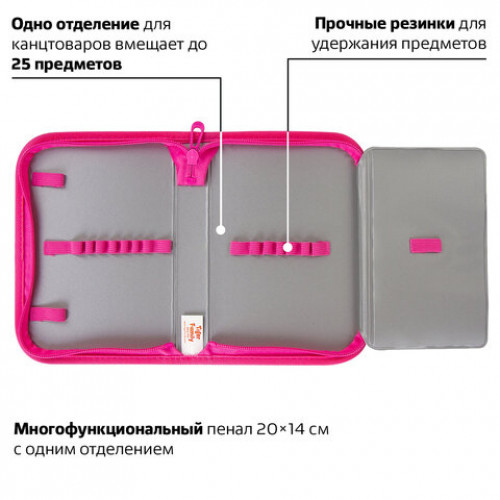 Пенал TIGER FAMILY 1 отделение, 1 откидная планка, ткань, Think Pink, Европейский, 20х14х4 см, 228968, TGNQ-053C1E