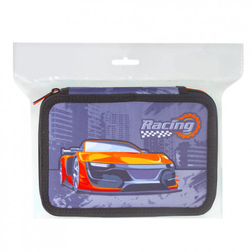 Пенал BRAUBERG, 3 отделения, ткань, 20,5х14 см, Racing, 229290