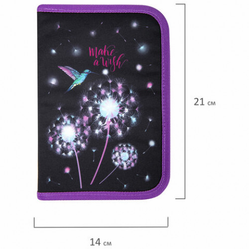 Пенал BRAUBERG, 1 отделение, 1 откидная планка, полиэстер, 21х14 см, Make a wish, 270713