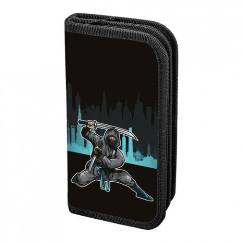 Пенал ЮНЛАНДИЯ, 2 отделения, полиэстер, 19х11 см, Black Ninja, 271541