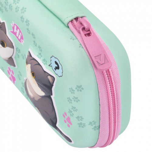 Пенал BRAUBERG, 1 отделение, 1 откидная планка, EVA, 22х10х5 см, Милые коты, 274604