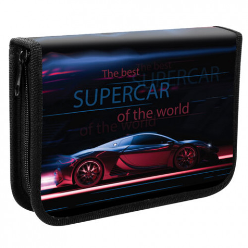 Пенал ПИФАГОР, 1 отделение, 2 откидные планки, полиэстер, 20х14 см, Super car, 271020