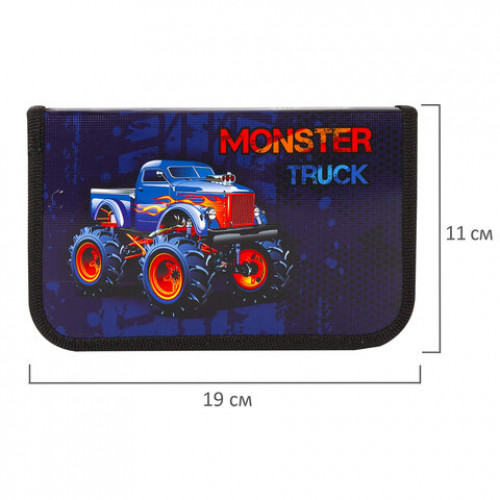Пенал ПИФАГОР, 1 отделение, ламинированный картон, 19х11 см, MONSTER TRUCK, 229147