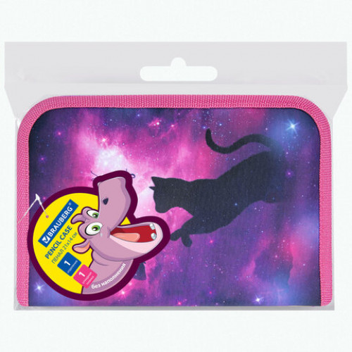Пенал BRAUBERG, 1 отделение, 1 откидная планка, полиэстер, 21х14 см, Space cat, 270712