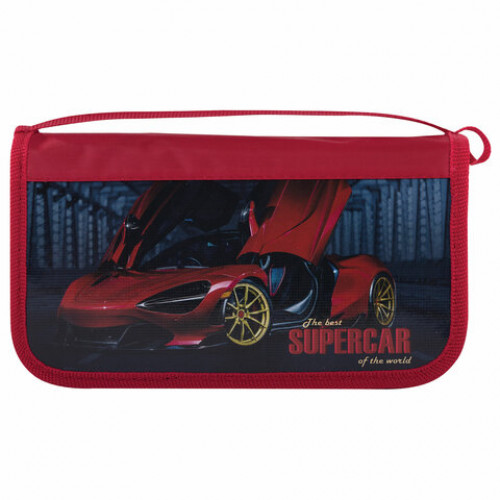 Пенал ПИФАГОР, 3 отделения, ламинированный картон, 19х11 см, Supercar, 270896