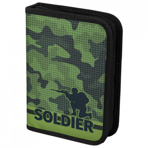 Пенал ПИФАГОР, 1 отделение, 2 откидные планки, полиэстер, 20х14 см, Soldier, 271021
