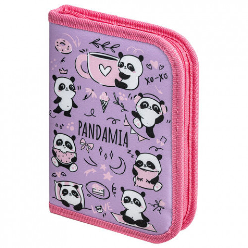 Пенал ПИФАГОР, 1 отделение, 1 откидная планка, полиэстер, 19х13 см, Panda bears, 271015