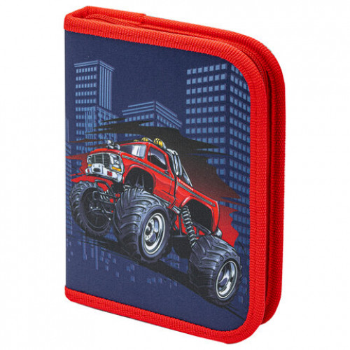 Пенал ПИФАГОР, 1 отделение, полиэстер, 19х13 см, Monster car, 271013
