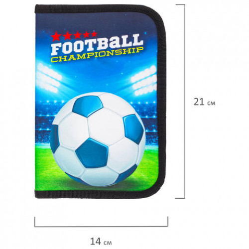 Пенал BRAUBERG, 1 отделение, 1 откидная планка, полиэстер, 21х14 см, Football champion, 270309