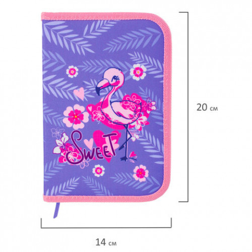 Пенал BRAUBERG, 1 отделение, ткань, 20х14 см, Flamingo, 229279