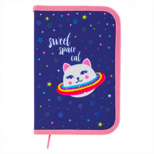 Пенал BRAUBERG, 1 отделение, ткань, 20х14 см, Space Cat, 229278