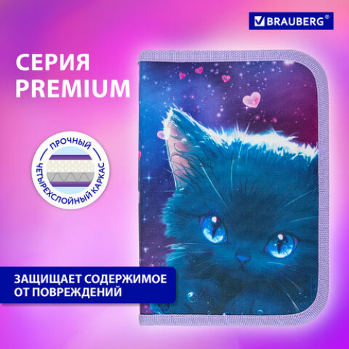 Пенал BRAUBERG, 1 отделение, 1 откидная планка, полиэстер, 21х14 см, Anime cat, 272322