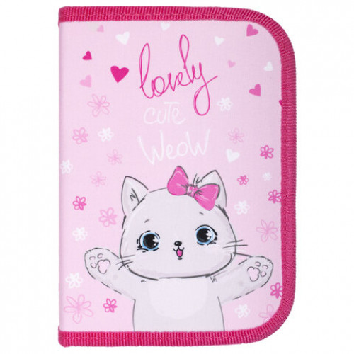 Пенал ПИФАГОР, 1 отделение, ткань, 19x13 см, Cute Meow, 270358