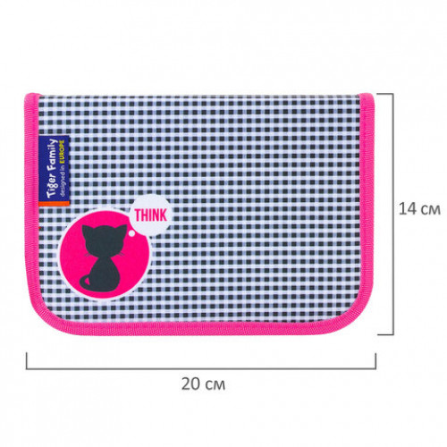 Пенал TIGER FAMILY 1 отделение, 1 откидная планка, ткань, Think Pink, Европейский, 20х14х4 см, 228968, TGNQ-053C1E