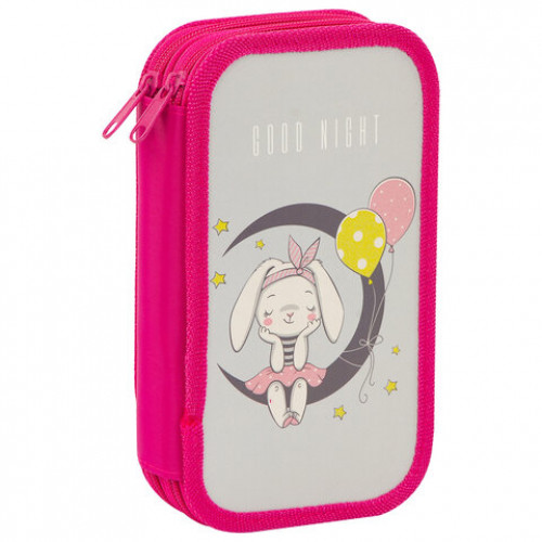 Пенал ПИФАГОР, 2 отделения, ламинированный картон, блестки, 19х11 см, MOON BUNNY, 229157