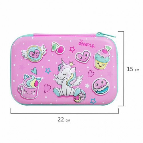 Пенал BRAUBERG KIDS большой удобный с откидной планкой, EVA, 22х15х4 см, Unicorn dreams, 271557