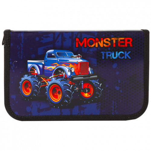 Пенал ПИФАГОР, 1 отделение, ламинированный картон, 19х11 см, MONSTER TRUCK, 229147